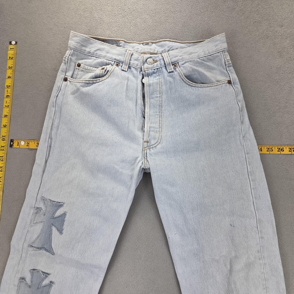 VTG Levis 501 Jeans Mens Blue Light Wash Made In USA Patchwork‎ Fits 29x31 - Picture 12 of 16